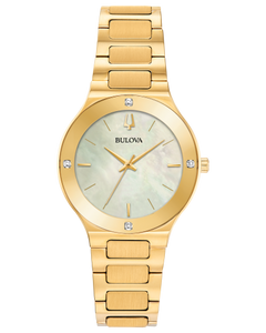 BULOVA Millennia Gold tone stainless steel Champagne mother of pearl dial featuring four diamonds