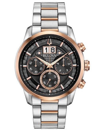 BULOVA SUTTON Six-hand chronograph silver and rose gold tone stainless steel case