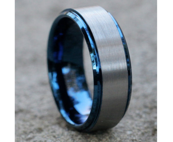Tungsten ring blue and Grey